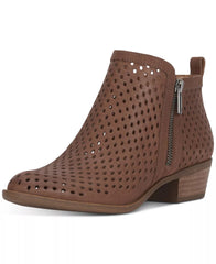 Lucky Brand Basel3 Sesame suede Side Zip Perforated Leather Block Heel Booties