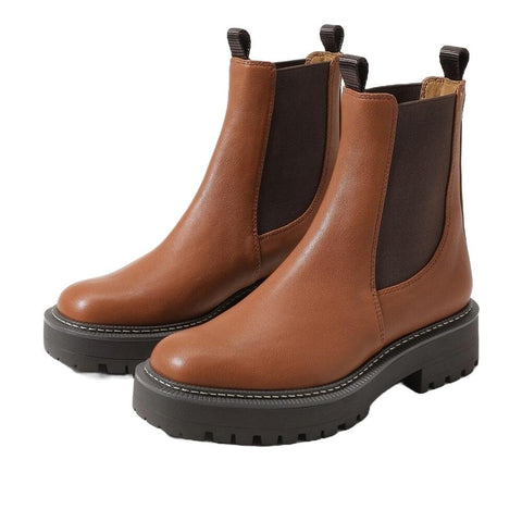 Sam Edelman Laguna Tawny Brown Rounded Toe Pull On Chelsea Ankle Combat Boots