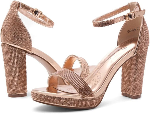 Shoe Land Enlove Rose Gold Fashion Platform Open Toe Ankle Strap Heeled Sandals