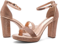 Shoe Land Enlove Rose Gold Fashion Platform Open Toe Ankle Strap Heeled Sandals