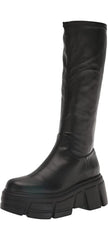 Steve Madden Tero Black Side Zipper Round Toe Chunky Platform Heel Tall Boots