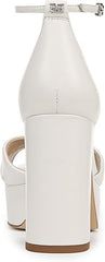Sam Edelman Jullian Bright White Open Toe Ankle Strap Block Heeled Sandals