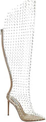 Steve Madden Vava-S Clear Spike Studs Back Zip Pointed Toe High Heel Tall Boots