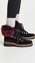Sam Edelman Bowen Black Suede Combat Fur Lined Lace Up Combat Hiker Ankle Boots