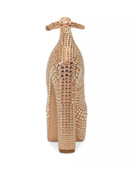 Steve Madden Skyrise Rhinestone Block Heel Ankle Strap Almond Toe Fashion Pumps