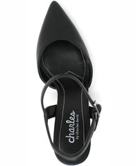 Charles David Ailey Black Ankle-Buckle Stiletto Heeled Pointy Toe Synthetic Pump