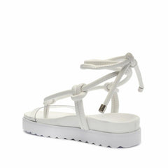 Schutz Siena Sport White Faux Leather Vinyl Strap Ankle Lace Up Low Heel Sandals