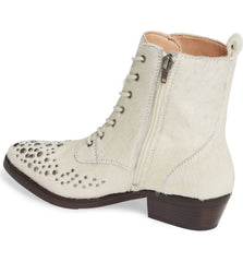 Lust For Life Portland Boot White Leather Lace Up Pointed Toe Combat Ankle Boots