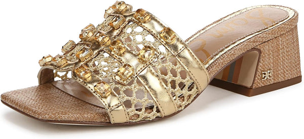 Sam Edelman Webster Amber Gold Multi Slip On Open Toe Mule Block Heeled Sandals