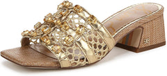 Sam Edelman Webster Amber Gold Multi Slip On Open Toe Mule Block Heeled Sandals