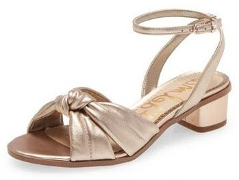 Sam Edelman Ingrid Champagne Leather Open Toe Ankle Strap Block Heel Wide Sandal
