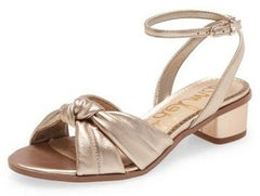 Sam Edelman Ingrid Champagne Leather Open Toe Ankle Strap Block Heel Wide Sandal