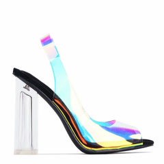 Cape Robbin Microburst Lucite Black Clear Glass Heel Sling Back Pumps Sandals