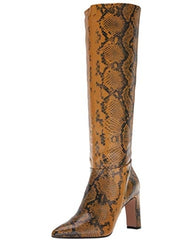 Steve Madden Joanis Yellow Snake Knee High Block Heel Pointed Toe Dress Boots
