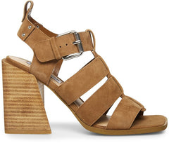 Steve Madden Tribeca Chestnut Suede Ankle Strap Squared Open Toe Heeled Sandal