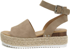 Soda Topic Dark Natural Espadrille Ankle Strap Studded Open Toe Platform Sandals