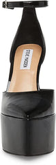 Steve Madden Prompt Black Patent Ankle Strap High Block Heel Pointed Toe Pumps