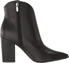 Nine West Ghost Black2 Leather Pointed Toe Block Heel V-Shaped Cutout Ankle Boot