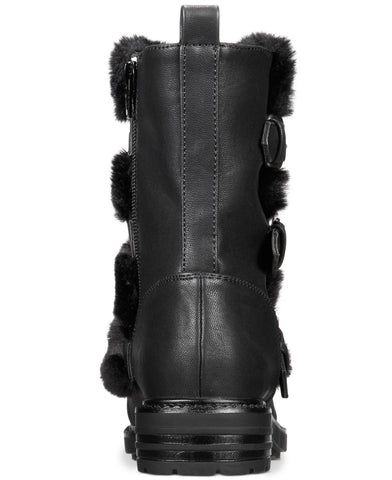 Dolce Vita Neft Lug Sole Combat Moto Boot Black Vegan Buckle Moto Ankle Booties