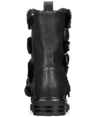 Dolce Vita Neft Lug Sole Combat Moto Boot Black Vegan Buckle Moto Ankle Booties