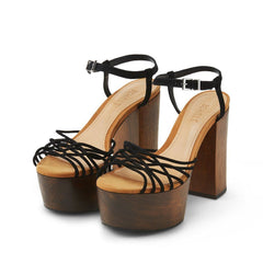 Schutz Genellda Black/Brown Suede Ankle Strap High Heel Sandal Platform Pump