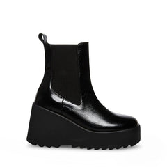 Steve Madden Pasha Black Leather Chelsea Platform Wedge Bootie Ankle Boots