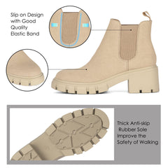 Athlefit Women's Chelsea Boots Fashion Lug Sole Chunky Heel Slip on Elastic Ankle Booties