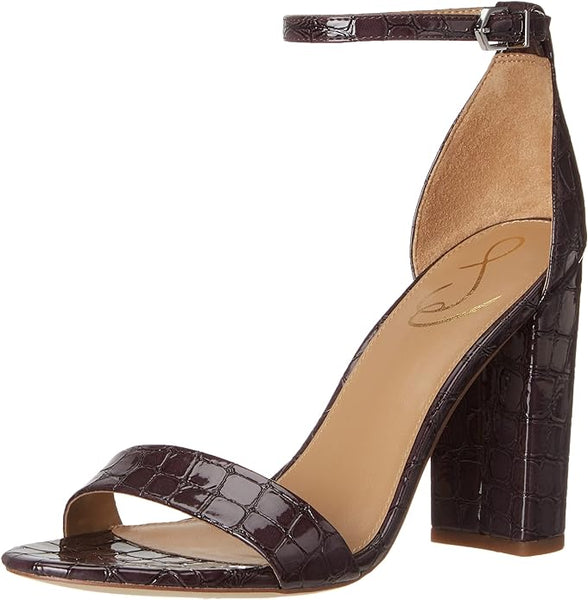 Sam Edelman Yaro Eggplant Ankle Strap Open Round Toe Block High Heel Wide Sandal