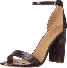Sam Edelman Yaro Eggplant Ankle Strap Open Round Toe Block High Heel Wide Sandal