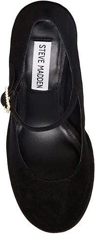 Steve Madden Elyssa Black Block Heel Retro Mary Jane Velvet Platform Pumps