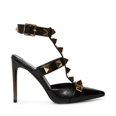 Steve Madden Audra Black Pointed Closed Toe Ankle Strap Detailed Heeled Sandals