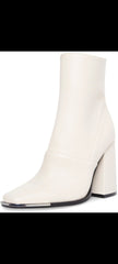 Steve Madden Excess Bone White Leather Squared Toe Blocked Heel Dress Booties