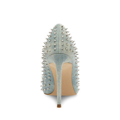 Steve Madden Vala-S Denim Fabric Stud Printed High Stiletto Pointed Toe Dress Pumps