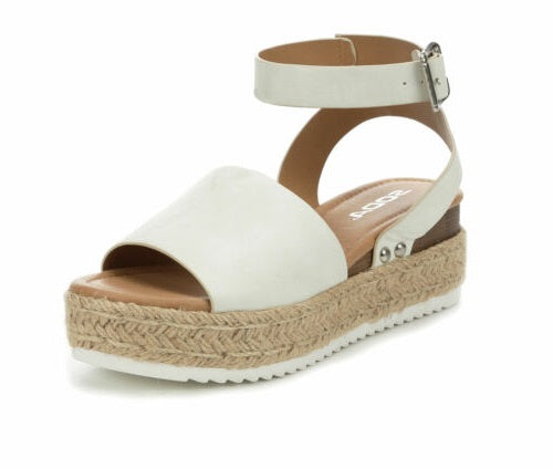 Soda Topics Off-White Espadrille Ankle Strap Studded Open Toe Platform Sandals