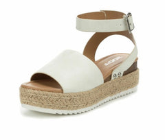 Soda Topics Off-White Espadrille Ankle Strap Studded Open Toe Platform Sandals