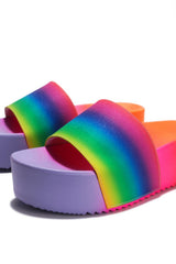 CAPE ROBBIN BUENA SO JELLY SLIP ON SLIDE MULE PLATFORM OPEN TOE SANDALS MULTI