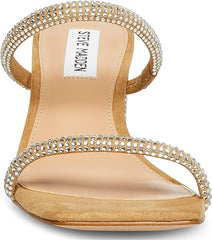 Steve Madden Lilah Rhinestone Double Straps Square Open Toe Block Heel Sandals