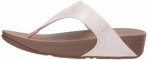 FitFlop Women's Lulu Lizard-Print Flip Flops Sandal Nude Metallic Wedge Platform