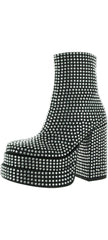 Steve Madden Cobra Black Rhinestone Platform Block High Heel Fashion Ankle Boots