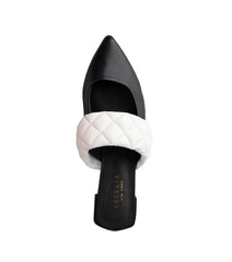 Cecelia New York COBBLER Pointed Toe Slides Sandals Flats Mules BLACK/WHITE