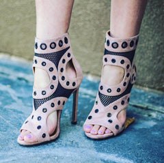 Cape Robbin June-13 Mauve Grommet Mesh Open Toe Cut-out Sandal Bootie Heels