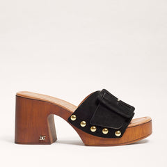 Sam Edelman Marcia Black Suede Squared Open Toe Slip On Block Heeled Sandals.