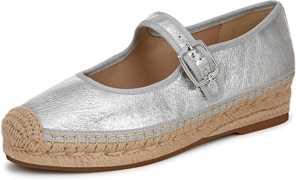 Sam Edelman Mackie Soft Silver Pointed Cap Toe Mary Jane Espadrille Loafers