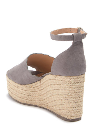 Steve Madden Show Grey Suede Fashion Scalloped Espadrille Platform Sandals
