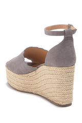 Steve Madden Show Grey Suede Fashion Scalloped Espadrille Platform Sandals