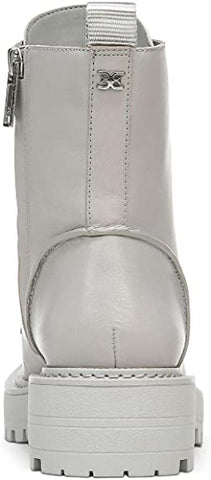 Sam Edelman Lue Pebble Grey Chunky Heel Rounded Toe Lace Up Ankle Combat Boots
