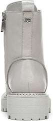 Sam Edelman Lue Pebble Grey Chunky Heel Rounded Toe Lace Up Ankle Combat Boots