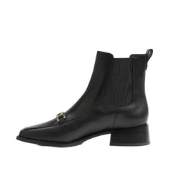 Sam Edelman Torance Black Leather Pull On Square Toe Bit Chain Chelsea Booties
