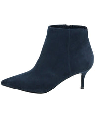 Charles David Accurate Navy Blue Suede Pointed Toe Kitten Heel Ankle Boot Bootie