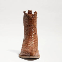 Sam Edelman Blair Cuoio Stacked Heel Pointed Toe Leather Woven Western Boots
